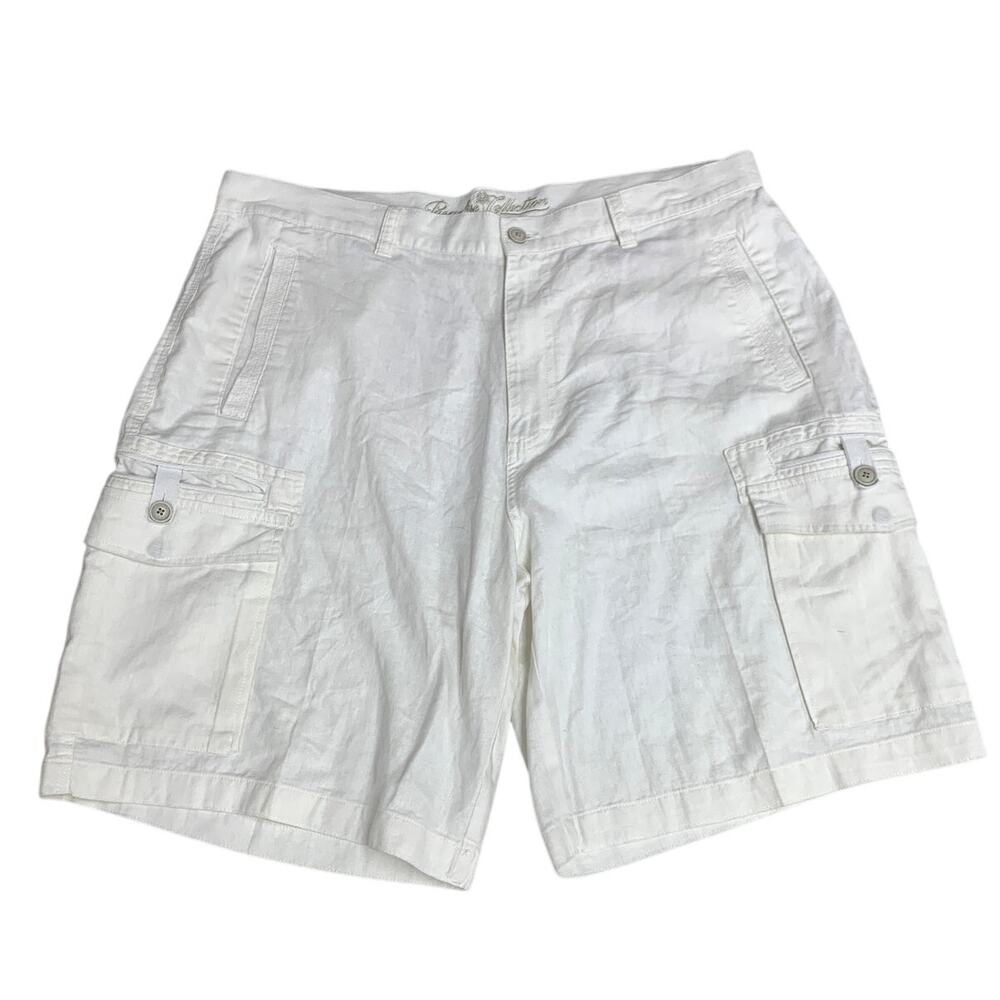 Paradise Collection Mens 40 White Cotton Linen Blend Long Bermuda Cargo Shorts